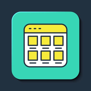 Çevrimiçi çevrimiçi alışveriş mavi arkaplanda izole edilmiş ekran simgesi. Konsept e-ticaret, e-ticaret, online iş pazarlama. Turkuaz kare düğme. Vektör