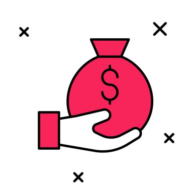 Doldurulmuş para çantası simgesi beyaz arkaplanda izole edildi. Dolar ya da USD sembolü. Nakit bankacılık tabelası. Vektör