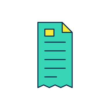 Doldurulmuş kağıt kontrolü ve mali kontrol simgesi beyaz arka planda izole edildi. Kağıt baskı çeki, makbuz ya da fatura. Vektör