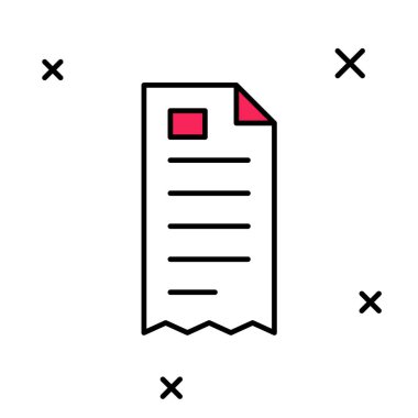 Doldurulmuş kağıt kontrolü ve mali kontrol simgesi beyaz arka planda izole edildi. Kağıt baskı çeki, makbuz ya da fatura. Vektör