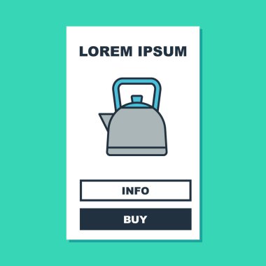 Kettle ana hatlarıyla doldurulmuş, turkuaz arka planda izole edilmiş bir simge. Çaydanlık ikonu. Vektör