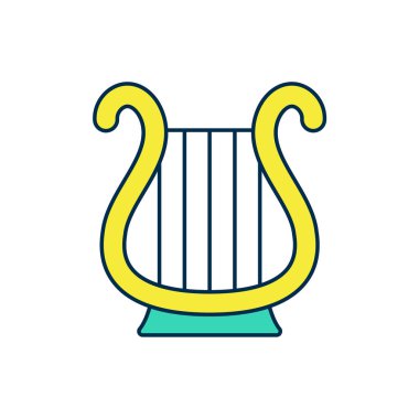 Beyaz arka planda izole edilmiş Antik Yunan lir ikonu. Klasik müzik enstrümanı, orkestra akustik elementi. Vektör