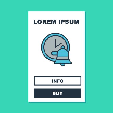 Doldurulmuş alarm saat simgesi turkuaz arka planda izole edildi. Uyan, kalk konsepti. Zaman işareti. Vektör
