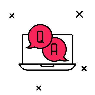 Beyaz arkaplanda izole edilmiş Soru ve Yanıt simgesiyle konuşma baloncukları dolduruldu. Q ve A sembolü. SSS işareti. Konuşma balonu ve çizelgesi. Vektör