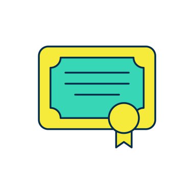 Doldurulmuş Sertifika şablon simgesi beyaz arkaplanda izole edildi. Başarı, ödül, diploma, burs, diploma kavramları. Vektör