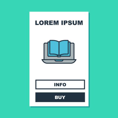 Doldurulmuş Çevrimiçi Sınıf simgesi turkuaz arka planda izole edildi. Çevrimiçi eğitim kavramı. Vektör