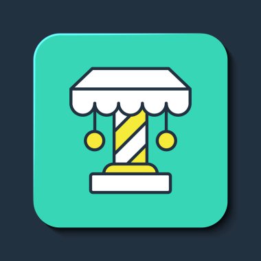 Mavi arkaplanda izole edilmiş ana hatlı atlıkarınca simgesi. Eğlence parkı. Çocuklar için eğlence parkı, eğlence parkı. Turkuaz kare düğme. Vektör