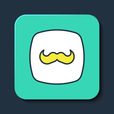 Doldurulmuş Bıyık simgesi mavi arkaplanda izole edildi. Berber dükkanı sembolü. Yüz kılı stili. Turkuaz kare düğme. Vektör