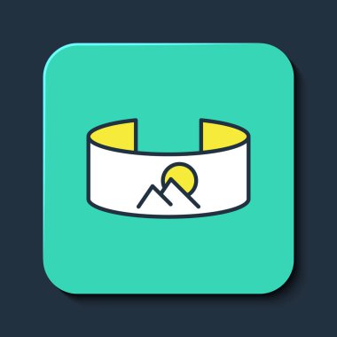 Doldurulmuş 360 derecelik görünüm simgesi mavi arkaplanda izole edildi. Sanal gerçeklik. 360 derecelik açıyla. Panorama fotoğrafı. Turkuaz kare düğme. Vektör