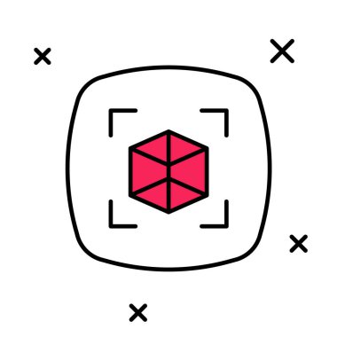 Doldurulmuş 3d model simgesi beyaz arkaplanda izole edildi. Artırılmış gerçeklik mi yoksa sanal gerçeklik mi? Vektör