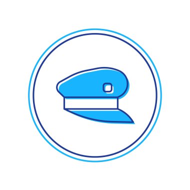 Ana hatları doldurulmuş tren şoförü şapkası simgesi beyaz arkaplanda izole edildi. Vektör