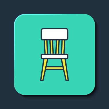 Mavi arka planda izole edilmiş ana hatlı sandalye simgesi. Turkuaz kare düğme. Vektör