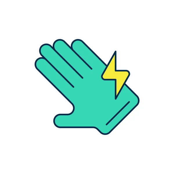 Gevulde Omtrek Elektrische Handschoen Pictogram Geïsoleerd Witte Achtergrond Veiligheidshandschoenen Handbescherming — Stockvector