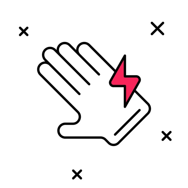 Gevulde Omtrek Elektrische Handschoen Pictogram Geïsoleerd Witte Achtergrond Veiligheidshandschoenen Handbescherming — Stockvector