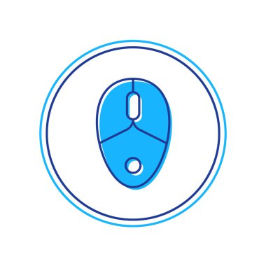 Doldurulmuş ana hatlı bilgisayar fare oyun simgesi beyaz arkaplanda izole edildi. Tekerlek sembollü optik. Vektör