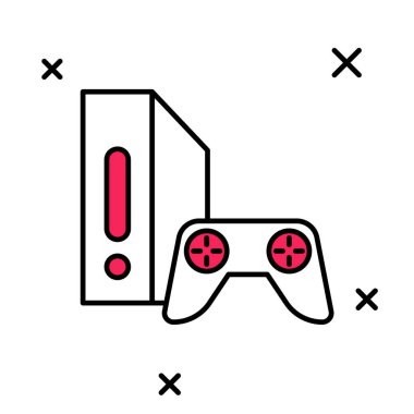 Beyaz arkaplanda izole edilmiş oyun konsolu ile doldurulmuş oyun konsolu. Vektör