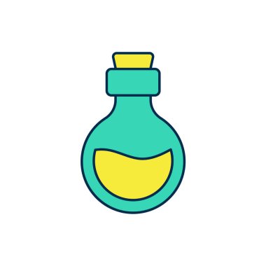 Beyaz arka planda izole edilmiş sihirli ikonlu cam şişe. Bilgisayar oyunu varlığı. Vektör