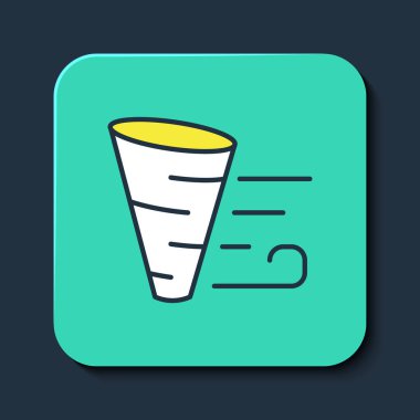 Tornado simgesi mavi arkaplanda izole edildi. Turkuaz kare düğme. Vektör