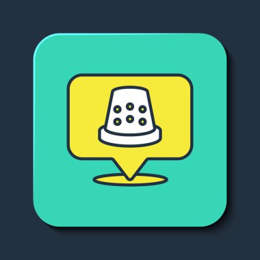 Mavi arkaplanda izole edilmiş ikon dikmek için yüksük çizgisi dolduruldu. Turkuaz kare düğme. Vektör