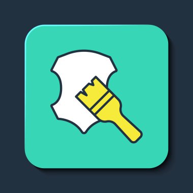 Mavi arkaplanda izole edilmiş ana hatlı deri simgesi. Turkuaz kare düğme. Vektör