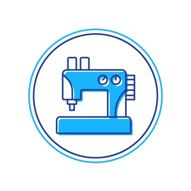 Doldurulmuş ana hatlı dikiş makinesi simgesi beyaz arkaplanda izole edildi. Vektör