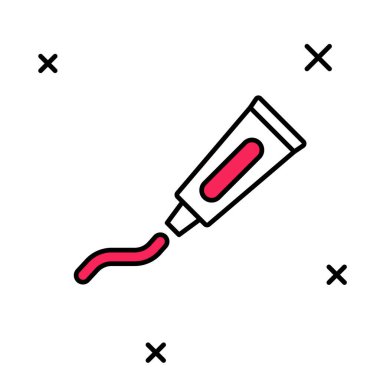 Beyaz arkaplanda izole edilmiş diş macunu ikonu ana hatlarıyla doldurulmuş. Vektör