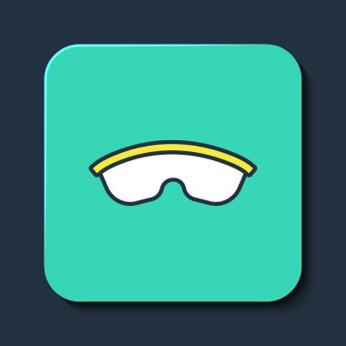 Taslak çizili güvenlik gözlüğü gözlüğü simgesi mavi arkaplanda izole edildi. Turkuaz kare düğme. Vektör