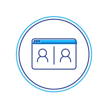 Beyaz arkaplanda izole edilmiş ana hatlı görüntülü sohbet ikonu. Çevrimiçi iş görüşmesi formu. Uzak proje yönetimi. Vektör