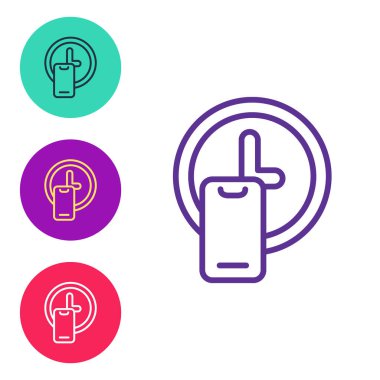 Beyaz zemin üzerinde izole edilmiş çizgi saat teslim ikonu. Simgeleri renklendirin. Vektör