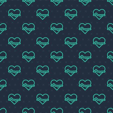 Yeşil çizgi kalp atış ikonu mavi arkaplandaki kusursuz deseni izole etti. Kalp atışı işareti. Kalp atışı ikonu. Kardiyogram simgesi. Vektör