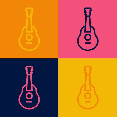 Pop sanat çizgisi Gitar simgesi renk arkaplanında izole edildi. Akustik gitar. Telli müzik aleti. Vektör