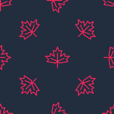 Kırmızı çizgi Kanada akçaağaç yaprağı ikonu siyah arkaplanda kusursuz desen izole etti. Kanada sembolü akçaağaç yaprağı. Vektör