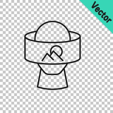 Siyah çizgi Sanal gerçeklik gözlüğü simgesi şeffaf arkaplanda izole edildi. Stereoskopik 3D VR maskesi. Optik baş monte edildi. Vektör