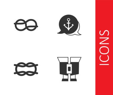 Dürbünü, denizcilik halat düğümlerini ve Anchor simgesini ayarla. Vektör