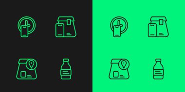 Bir şişe su, çevrimiçi yemek siparişi, 24 saat teslimat ve ikon. Vektör