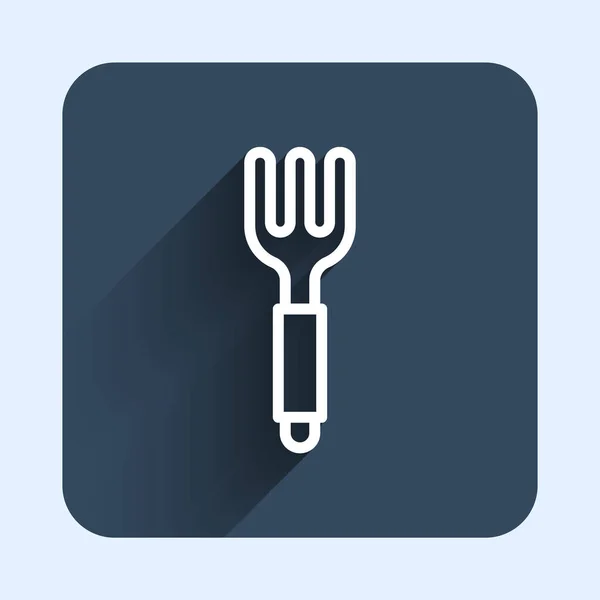 白线叉图标与长阴影背景隔离 餐具的象征 蓝色正方形按钮 — 图库矢量图片
