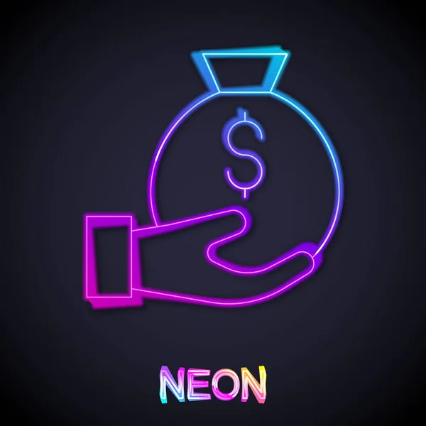 Zářící Neonová Čára Ikona Tašky Peníze Izolované Černém Pozadí Symbol — Stockový vektor