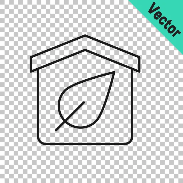 Schwarze Linie Eco Friendly House Icon Isoliert Auf Transparentem Hintergrund — Stockvektor