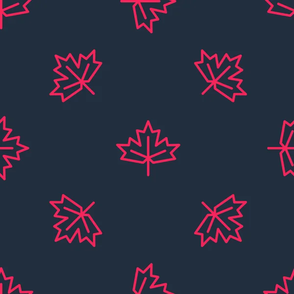 Červená Čára Kanadský Javorový List Ikona Izolované Bezešvé Vzor Černém — Stockový vektor