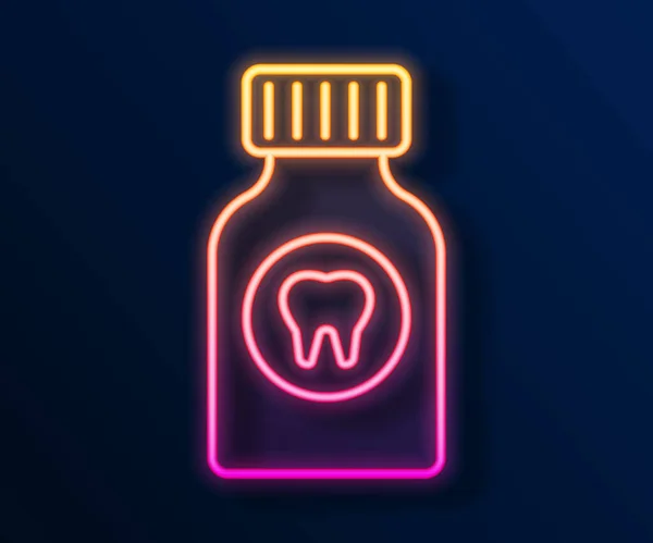 Leuchtende Neon Linie Zahnschmerzen Schmerztablette Symbol Isoliert Auf Schwarzem Hintergrund — Stockvektor