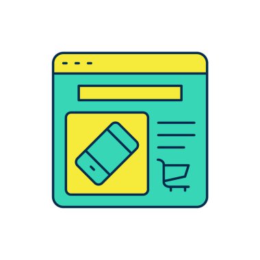 Beyaz arkaplanda izole edilmiş çevrimiçi ekran simgesi alışverişi. Konsept e-ticaret, e-ticaret, online iş pazarlama. Vektör