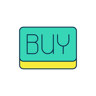 Doldurulmuş ana hatlı Buy düğmesi simgesi beyaz arkaplanda izole edildi. Finansal ve borsa yatırım konsepti. Vektör
