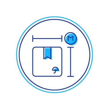 Doldurulmuş karton karton kutu ölçüm simgesi beyaz arkaplanda izole edildi. Kutu, paket, paket işareti. Teslimat ve ambalaj. Vektör