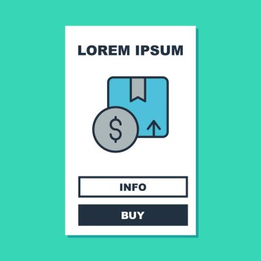 Doldurulmuş karton kutu simgesi turkuaz arka planda izole edildi. Kutu, paket, paket işareti. Teslimat ve ambalaj. Vektör