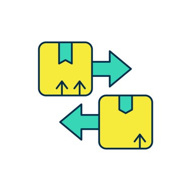 Beyaz arkaplanda izole edilmiş trafik sembolü simgesi olan karton kutu dolduruldu. Kutu, paket, paket işareti. Teslimat, ulaşım ve nakliye. Vektör