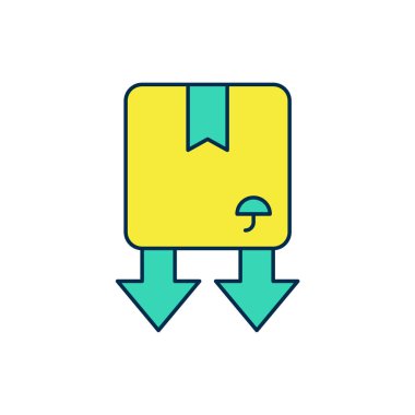 Beyaz arkaplanda izole edilmiş trafik sembolü simgesi olan karton kutu dolduruldu. Kutu, paket, paket işareti. Teslimat, ulaşım ve nakliye. Vektör