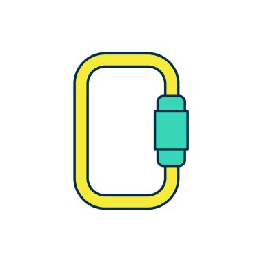 Doldurulmuş Carabiner simgesi beyaz arkaplanda izole edildi. Olağanüstü bir spor. Spor malzemeleri. Vektör