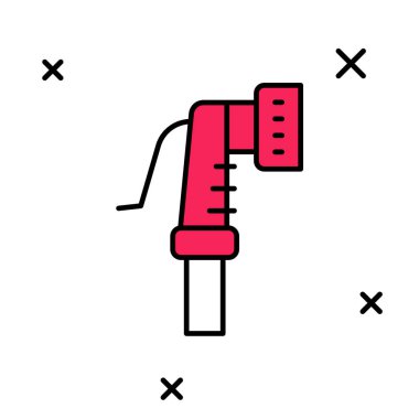 Doldurulmuş bahçe hortumu simgesi beyaz arka planda izole edilmiş. Sprey tabanca ikonu. Su ekipmanları. Vektör