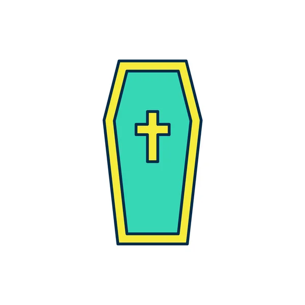 Esboço preenchido Coffin com ícone de cruz cristã isolado no fundo branco. Feliz festa de Halloween. Vetor —  Vetores de Stock