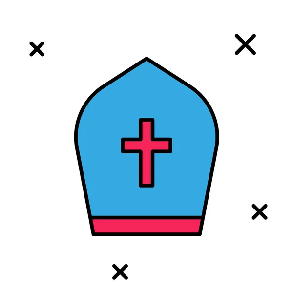 Gefüllte Umrisse Papsthut-Symbol isoliert auf weißem Hintergrund. Christliches Hutschild. Vektor — Stockvektor